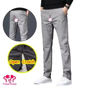 Man Casual Open Crotch Pencil Pants