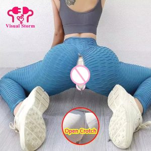 Woman Sexy Open Crotch Leggings Double Hide Zipper